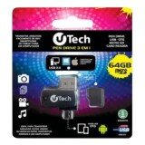 CARTAO MICRO SD 64GB + LEITOR PEN DRIVE USB OTG UTECH 3 EM 1