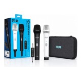 MICROFONE SEM FIO DYLAN CELEBRATE DC-1000 COM 2 BASTÕES DE MÃO RECARREGÁVEL PRETO E BRANCO