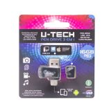 CARTAO MICRO SD 16GB  + LEITOR PEN DRIVE USB OTG UTECH 3 EM 1